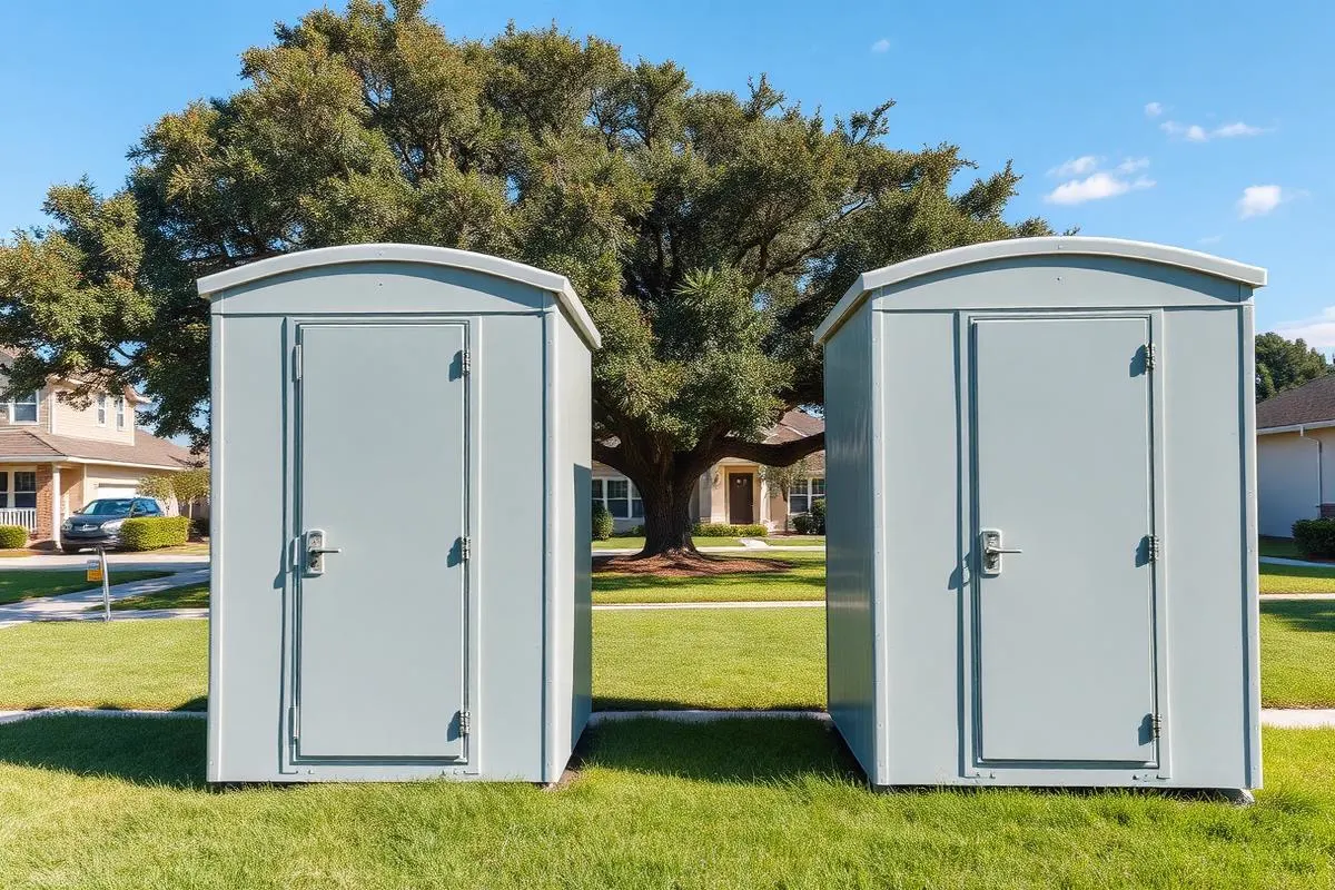 Portable restroom units placed on a neighborhood lawn in Northeast Florida